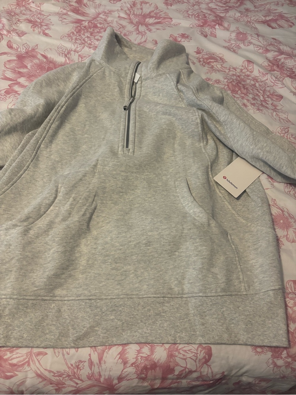 lululemon athletica Light Gray Half-Zip Cowl Pullover